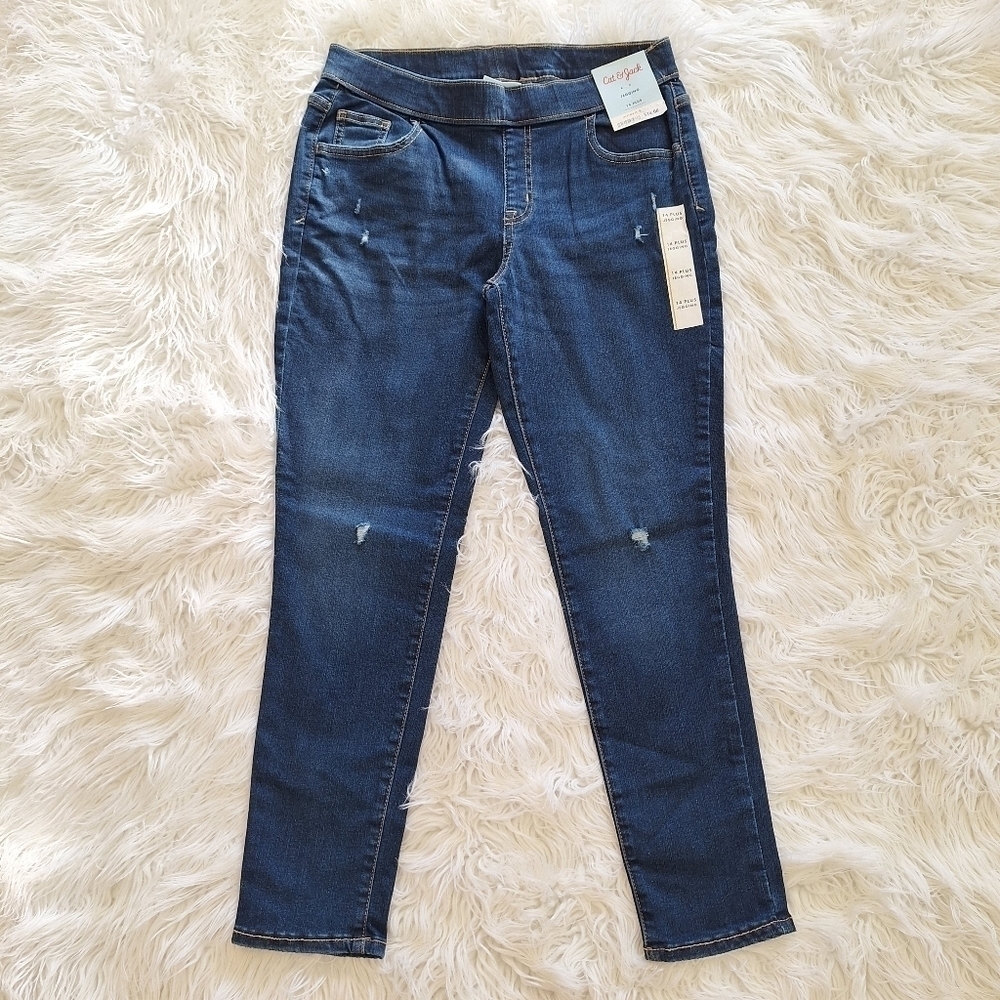NEW Cat & Jack Girl's Pull-On Distressed Ultimate Stretch Jeggings Sz. 14 Plus - Picture 2 of 14